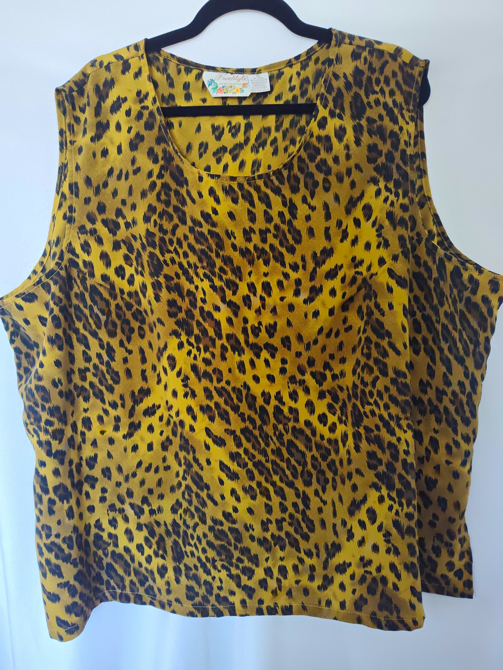 Freestyle Womens 3X Plus Gold Black Satin Polyester Scoop Neck Leopard Tank